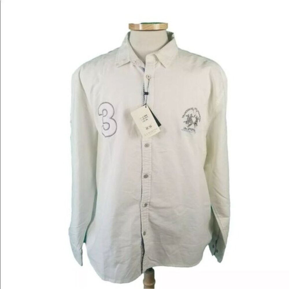 La Marina 3XL White NWT Button Front Polo Argentina Cotton Shirt